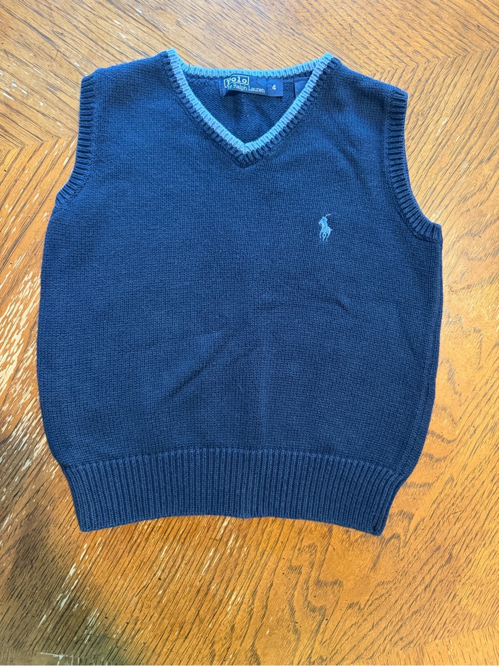Ralph Lauren Navy V-Neck Sweater Vest with Light Blue Trim